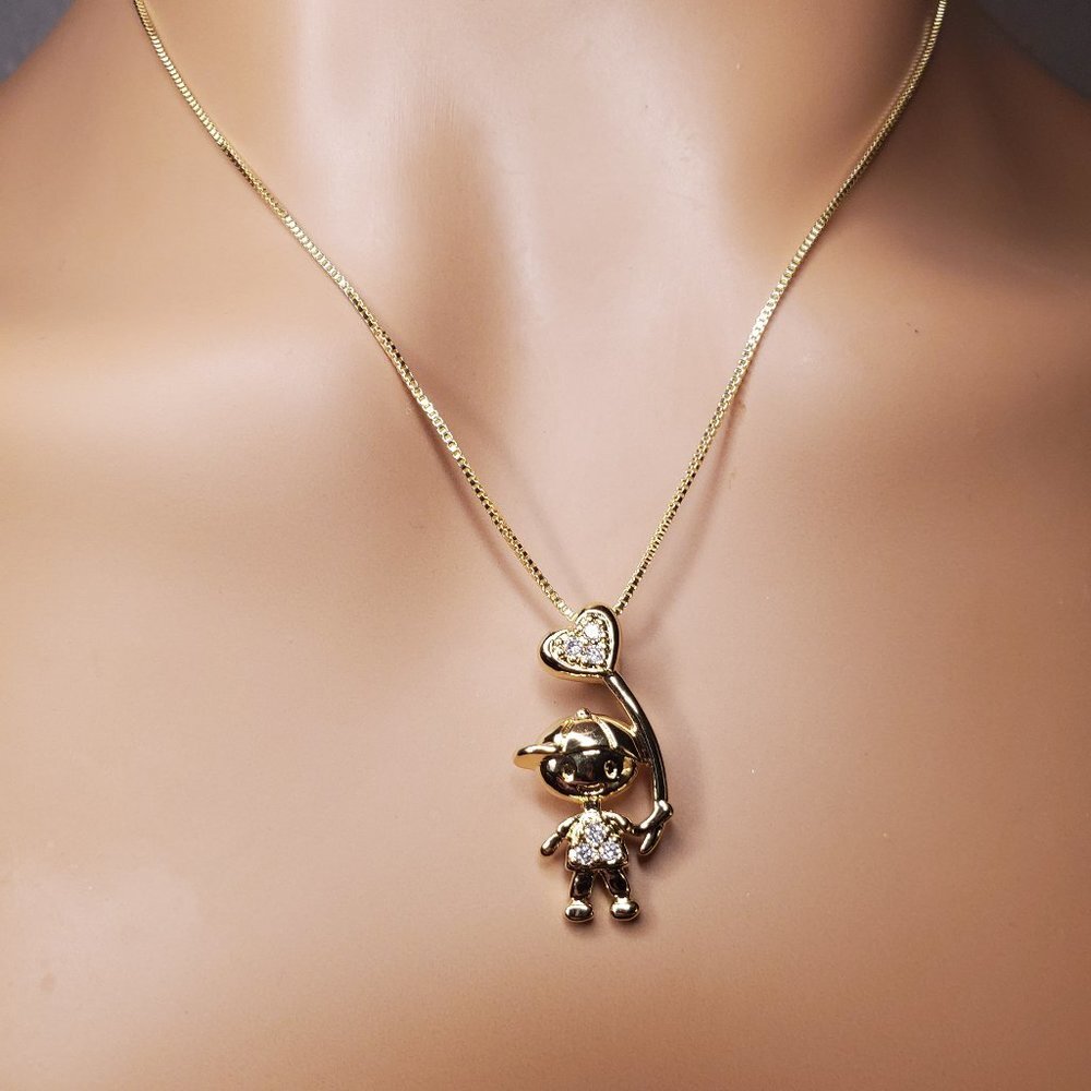 Mother's Day Necklace - Boy holding Heart - CZ